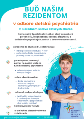 Ponuka miesta lekára v rezidentskom programe v odbore detská psychiatria NÚDCH